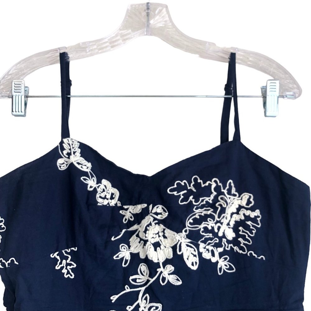 J. Crew Women's Cami Dress Size 10 Floral Embroidered Blue Lined Y2K Knee Length - Picture 4 of 9
